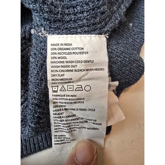 Prana Blue Milani Organic Cotton Wool Blend V-Neck Sweater L - Picture 3 of 6
